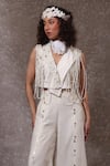 Shop_URMIL_Off White Silk High Neck Jacket And Pant Set _at_Aza_Fashions