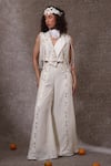 Buy_URMIL_Off White Silk High Neck Jacket And Pant Set _at_Aza_Fashions