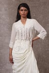 Shop_URMIL_Off White Silk, Organza, Muslin Embroidery, Beads V-neck, Designer Kurta Set _at_Aza_Fashions