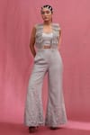 Buy_URMIL_Blue Organza, Silk Ruffles, Embroidery Open Neck, Ice Layered Jacket Set _at_Aza_Fashions