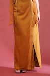 URMIL_Orange Organza, Silk Beads Round Neck Gold Jacket Bustier Skirt Set _Online_at_Aza_Fashions