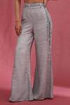 URMIL_Blue Muslin, Silk, Organza Embroidery Ice Designer Blouse And Pant Set _Online_at_Aza_Fashions
