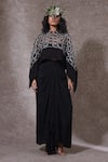 Buy_URMIL_Black Organza, Muslin Embroidery Round Neck Cape Bustier Pickup Skirt Set _at_Aza_Fashions