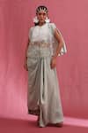 Buy_URMIL_Mint Organza, Silk Round Neck Cape Bustier Pickup Skirt Set _at_Aza_Fashions