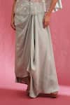 URMIL_Mint Organza, Silk Round Neck Cape Bustier Pickup Skirt Set _Online_at_Aza_Fashions