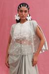 Shop_URMIL_Mint Organza, Silk Round Neck Cape Bustier Pickup Skirt Set _at_Aza_Fashions
