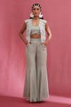 Buy_URMIL_Mint Organza, Tissue Sweetheart Neck Cape Bustier Pant Set _at_Aza_Fashions