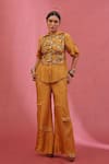 Buy_URMIL_Orange Organza, Tissue Embroidery Round Neck Gold Pant Set _at_Aza_Fashions