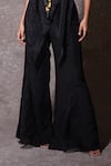 URMIL_Black Silk, Organza Embroidery V-neck Cape Pant Set _Online_at_Aza_Fashions