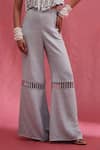 URMIL_Blue Cotton Embroidery V-neck Ice Khadi Weaves Pant Set _Online_at_Aza_Fashions