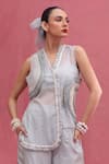 Shop_URMIL_Blue Chanderi Silk High , Round Ice Jacket Set _at_Aza_Fashions
