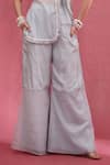 URMIL_Blue Chanderi Silk High , Round Ice Jacket Set _Online_at_Aza_Fashions