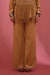 URMIL_Orange Organza, Silk, Tissue Embroidery, Fringe Round Gold Jacket Pant Set _Online_at_Aza_Fashions