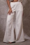 URMIL_Off White Cotton Embroidery Open Neck, Scoop Designer Khadi Stripes Pant Set _Online_at_Aza_Fashions