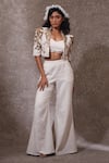 Buy_URMIL_Off White Cotton Embroidery Open Neck, Scoop Designer Khadi Stripes Pant Set _at_Aza_Fashions