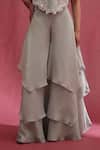 URMIL_Mint Silk, Tissue Embroidery V-neck Cape Bustier Pant Set _Online_at_Aza_Fashions