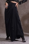URMIL_Black Muslin Embroidery, Sequins V-neck Jacket And Skirt Set _Online_at_Aza_Fashions