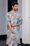 JUHI BENGANI_Multi Color Organza, Cotton Sequins Printed Kurta Set _Online_at_Aza_Fashions