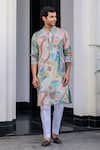 Buy_JUHI BENGANI_Multi Color Organza, Cotton Sequins Printed Kurta Set _Online_at_Aza_Fashions