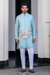 JUHI BENGANI_Sky Blue Silk, Cotton Sequins, Embroidery Bundi Set _Online_at_Aza_Fashions