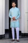 Buy_JUHI BENGANI_Sky Blue Silk, Cotton Sequins, Embroidery Bundi Set _at_Aza_Fashions