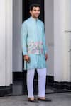 JUHI BENGANI_Sky Blue Silk, Cotton Sequins, Embroidery Bundi Set _at_Aza_Fashions
