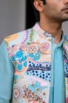 JUHI BENGANI_Sky Blue Silk, Cotton, Organza Sequins, Embroidery Designer Nehru Jacket Set _at_Aza_Fashions