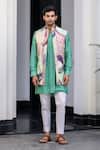 Shop_JUHI BENGANI_Green Silk, Cotton, Organza Sequins, Embroidery Multi Colour Russian Bundi Set _Online_at_Aza_Fashions