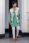 JUHI BENGANI_Green Silk, Cotton, Organza Sequins, Embroidery Multi Colour Russian Bundi Set _at_Aza_Fashions