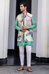 Buy_JUHI BENGANI_Green Silk, Cotton, Organza Sequins, Embroidery Multi Colour Russian Bundi Set _at_Aza_Fashions