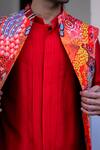 JUHI BENGANI_Multi Color Silk, Cotton, Organza Sequins, Embroidery Designer Nehru Jacket Set _Online_at_Aza_Fashions