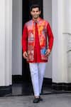 Buy_JUHI BENGANI_Multi Color Silk, Cotton, Organza Sequins, Embroidery Designer Nehru Jacket Set _at_Aza_Fashions