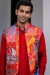 JUHI BENGANI_Multi Color Silk, Cotton, Organza Sequins, Embroidery Designer Nehru Jacket Set _at_Aza_Fashions