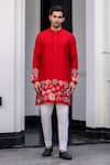 Buy_JUHI BENGANI_Red Silk, Cotton Embroidery, Sequins Kurta Set _at_Aza_Fashions