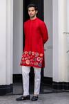 JUHI BENGANI_Red Silk, Cotton Embroidery, Sequins Kurta Set _Online_at_Aza_Fashions