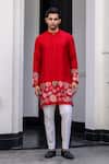 Shop_JUHI BENGANI_Red Silk, Cotton Embroidery, Sequins Kurta Set _Online_at_Aza_Fashions