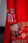 JUHI BENGANI_Red Silk, Cotton Embroidery, Sequins Kurta Set _at_Aza_Fashions