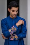 Buy_JUHI BENGANI_Blue Silk, Cotton Embroidery Dark Kurta Set _Online_at_Aza_Fashions