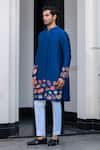 Buy_JUHI BENGANI_Blue Silk, Cotton Embroidery Dark Kurta Set 