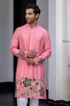 JUHI BENGANI_Pink Cotton, Silk Embroidery Kurta Set _at_Aza_Fashions