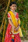 YUVRAANI JAIPUR_Red Chanderi, Cotton, Net Tassels Cherry Floral Lehenga Set _Online_at_Aza_Fashions