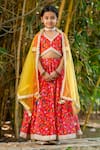YUVRAANI JAIPUR_Red Chanderi, Cotton, Net Tassels Cherry Floral Lehenga Set _at_Aza_Fashions
