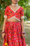 Shop_YUVRAANI JAIPUR_Red Chanderi, Cotton, Net Tassels Cherry Floral Lehenga Set 
