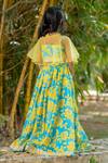 Shop_YUVRAANI JAIPUR_Blue Chanderi, Cotton, Net Neon And Yellow Lehenga With Cape _at_Aza_Fashions