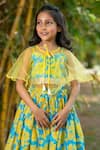 Shop_YUVRAANI JAIPUR_Blue Chanderi, Cotton, Net Neon And Yellow Lehenga With Cape _Online_at_Aza_Fashions