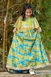 Buy_YUVRAANI JAIPUR_Blue Chanderi, Cotton, Net Neon And Yellow Lehenga With Cape 