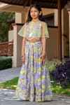 YUVRAANI JAIPUR_Gray Chanderi, Cotton, Net Beads Grey And Neon Yellow Lehenga With Cape _Online_at_Aza_Fashions