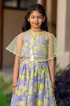 Buy_YUVRAANI JAIPUR_Gray Chanderi, Cotton, Net Beads Grey And Neon Yellow Lehenga With Cape _Online_at_Aza_Fashions