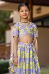 Buy_YUVRAANI JAIPUR_Gray , Cotton, Cotton, Net Floral Printed Lehenga Set For Girls _Online_at_Aza_Fashions