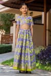 YUVRAANI JAIPUR_Gray , Cotton, Cotton, Net Floral Printed Lehenga Set For Girls _at_Aza_Fashions